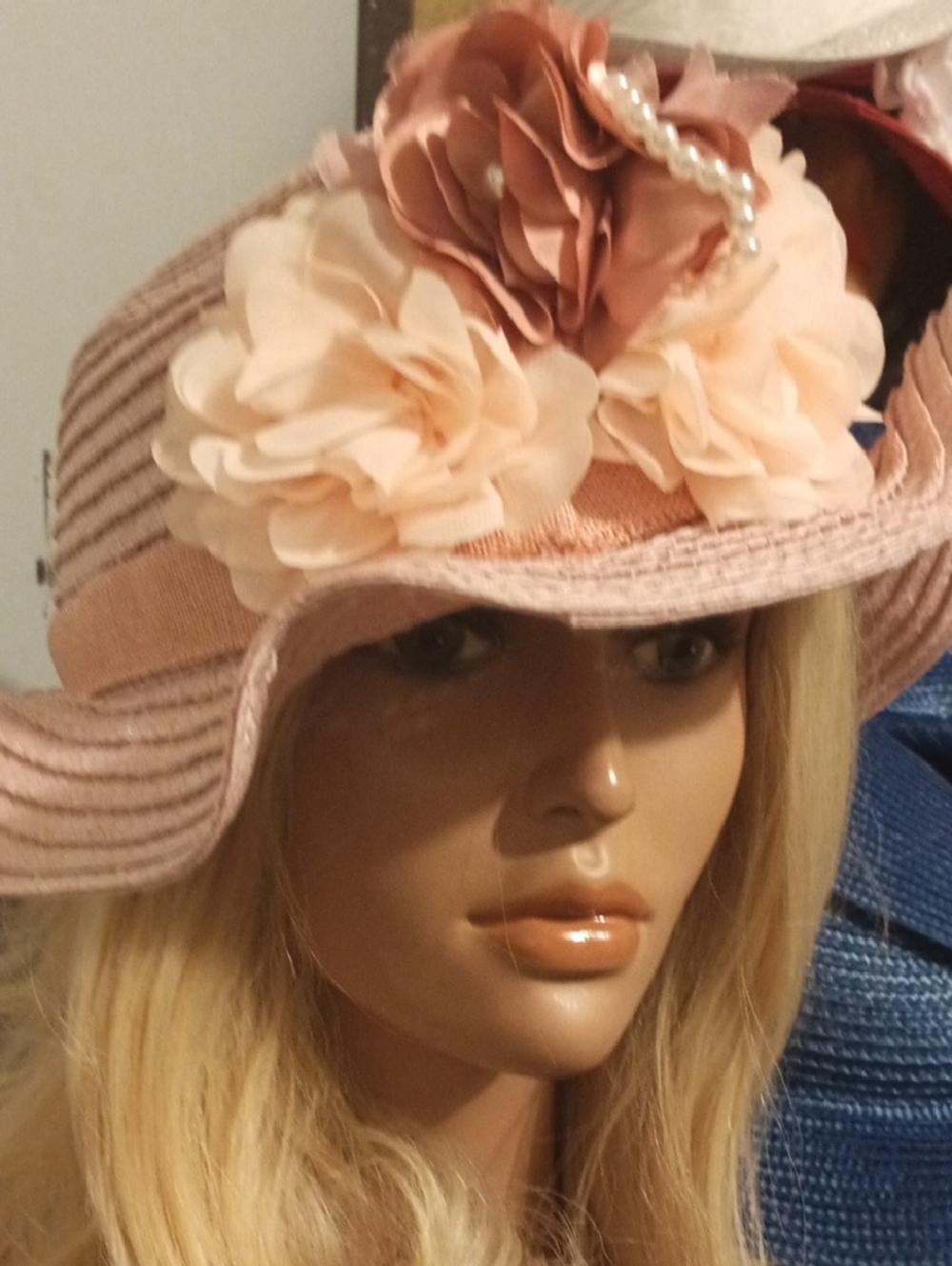 Elegant Pink Floral Sun Hat with Pearl Detail